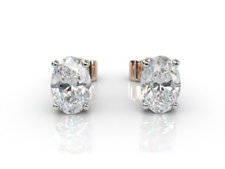 18ct. Rose Gold, Platinum Set Classic 4 Claw Oval Diamond Stud Earrings-03-2420-0003