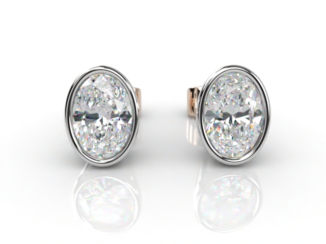 18ct. Rose Gold, Platinum Set Rub-Over Oval Diamond Stud Earrings