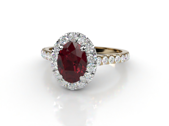 Natural Mozambique Garnet and Diamond Halo Ring. Hallmarked 18ct. Yellow Gold
