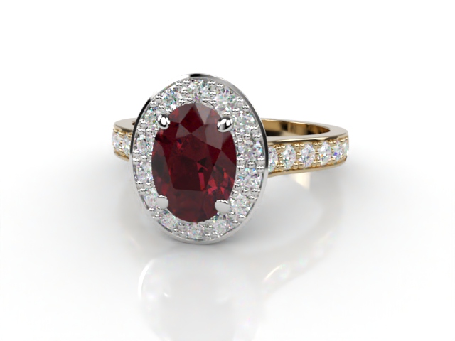 Natural Mozambique Garnet and Diamond Halo Ring. Hallmarked 18ct. Yellow Gold