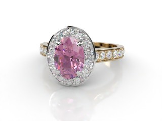Natural Pink Sapphire and Diamond Halo Ring. Hallmarked 18ct. Yellow Gold-03-2824-8921