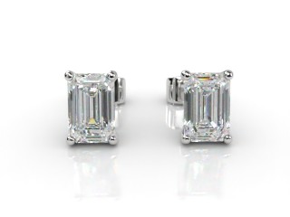 Platinum Claw-Set Emerald Diamond Stud Earrings-04-0120-0003
