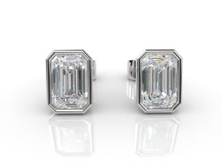 Platinum Rub-Over Emerald Diamond Stud Earrings-04-0120-0008