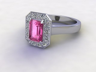 Natural Pink Sapphire and Diamond Halo Ring. Hallmarked Platinum (950)-04-0124-8925