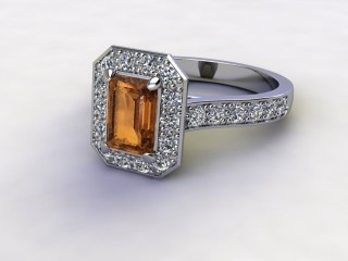 Natural Golden Citrine and Diamond Halo Ring. Hallmarked Platinum (950)-04-0133-8924