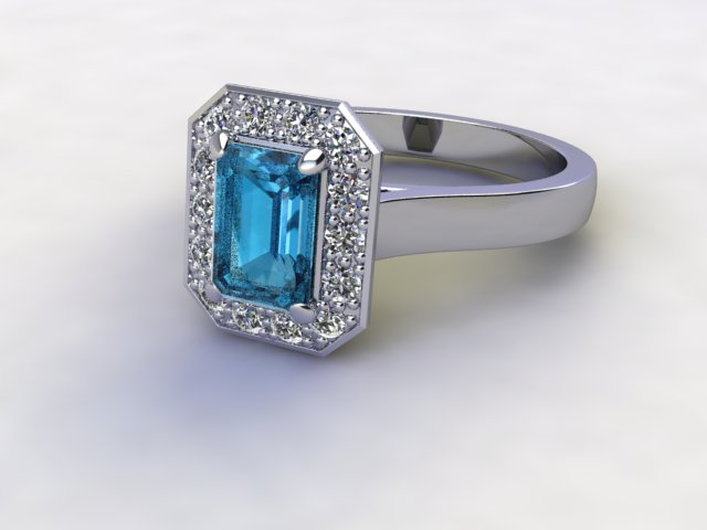 Natural Sky Blue Topaz and Diamond Halo Ring. Hallmarked Platinum (950)