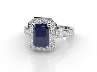 Natural Kanchanaburi Sapphire and Diamond Halo Ring. Hallmarked Platinum (950)-04-0147-8924