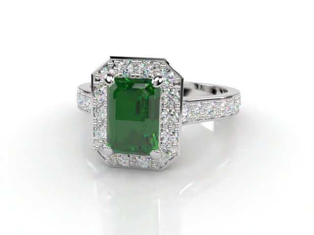 Natural Green Tourmaline and Diamond Halo Ring. Hallmarked Platinum (950)