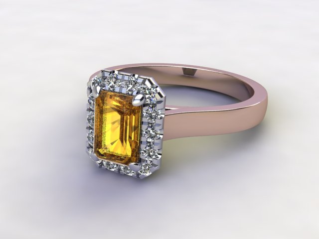 Natural Citrine and Diamond Halo Ring. Hallmarked 18ct. Rose Gold