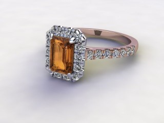 Natural Golden Citrine and Diamond Halo Ring. Hallmarked 18ct. Rose Gold-04-0433-8922