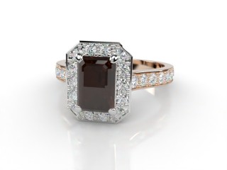 Natural Smoky Quartz and Diamond Halo Ring. Hallmarked 18ct. Rose Gold-04-0439-8924