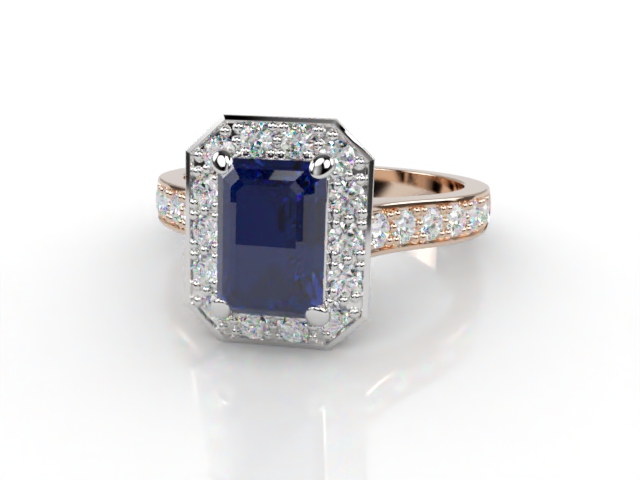 Natural Kanchanaburi Sapphire and Diamond Halo Ring. Hallmarked 18ct. Rose Gold