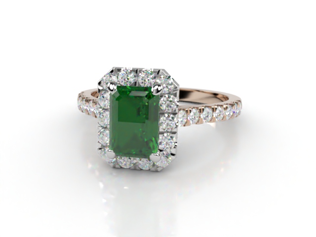 Natural Green Tourmaline and Diamond Halo Ring. Hallmarked 18ct. Rose Gold