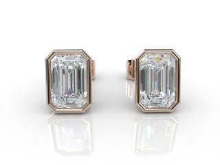 18ct. Rose Gold Rub-Over Emerald Diamond Stud Earrings-04-1420-0008