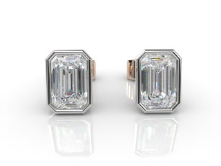 18ct. Rose Gold, Platinum Set Rub-Over Emerald Diamond Stud Earrings-04-2420-0008