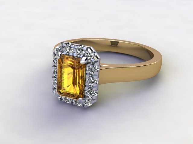 Natural Citrine and Diamond Halo Ring. Hallmarked 18ct. Yellow Gold