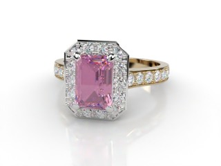 Natural Pink Sapphire and Diamond Halo Ring. Hallmarked 18ct. Yellow Gold-04-2824-8924