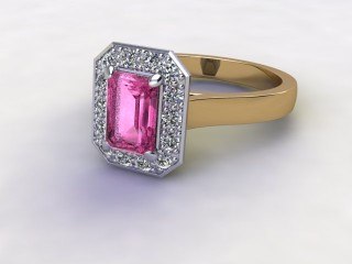Natural Pink Sapphire and Diamond Halo Ring. Hallmarked 18ct. Yellow Gold-04-2824-8925