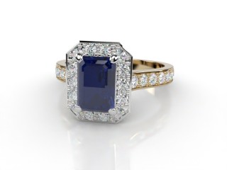 Natural Kanchanaburi Sapphire and Diamond Halo Ring. Hallmarked 18ct. Yellow Gold-04-2847-8924