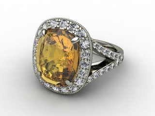 Natural Golden Citrine and Diamond Ring. Platinum (950)-05-0114-9005