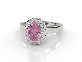 Natural Pink Sapphire and Diamond Halo Ring. Hallmarked Platinum (950)-05-0124-8942