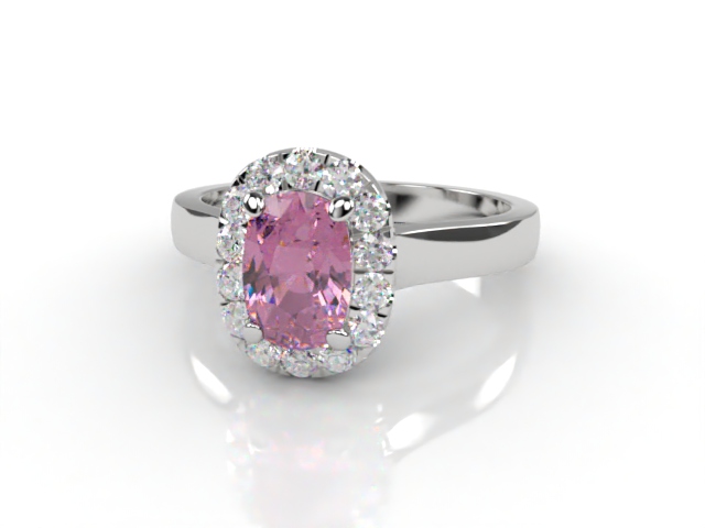 Natural Pink Sapphire and Diamond Halo Ring. Hallmarked Platinum (950)