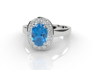 Natural Sky Blue Topaz and Diamond Halo Ring. Hallmarked Platinum (950)-05-0138-8928