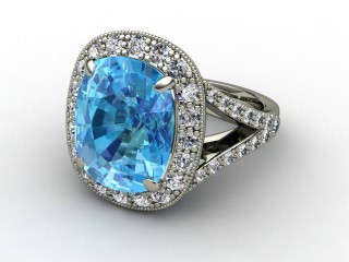 Natural Blue Topaz and Diamond Ring. Platinum (950)-05-0138-9005