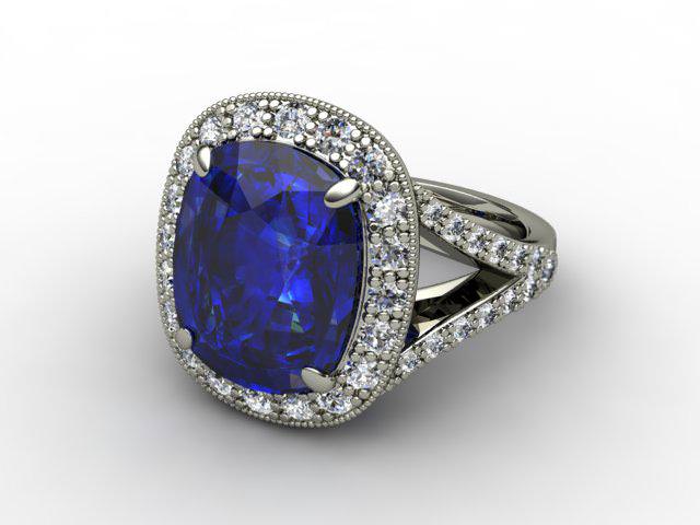 Natural Blue Sapphire and Diamond Ring. Platinum (950)