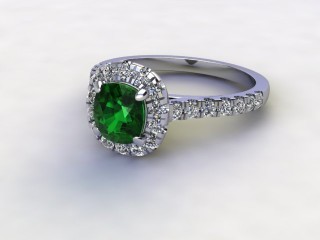 Natural Green Tourmaline and Diamond Halo Ring. Hallmarked Platinum (950)-05-0151-8953