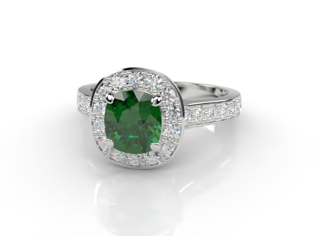Natural Green Tourmaline and Diamond Halo Ring. Hallmarked Platinum (950)