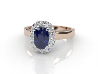 Natural Kanchanaburi Sapphire and Diamond Halo Ring. Hallmarked 18ct. Rose Gold-05-0447-8942