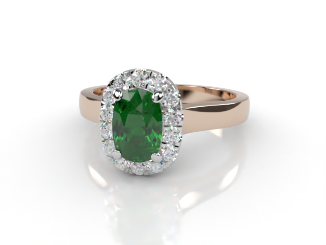 Natural Green Tourmaline and Diamond Halo Ring. Hallmarked 18ct. Rose Gold