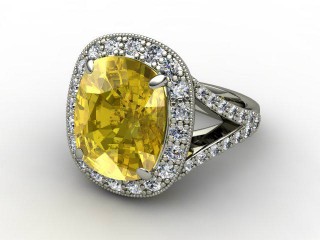 Natural Yellow Sapphire and Diamond Ring. 18ct White Gold-05-0523-9005
