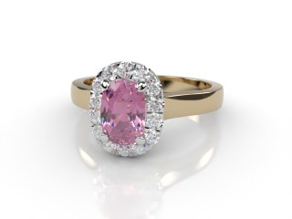 Natural Pink Sapphire and Diamond Halo Ring. Hallmarked 18ct. Yellow Gold-05-2824-8942