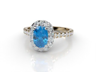 Natural Sky Blue Topaz and Diamond Halo Ring. Hallmarked 18ct. Yellow Gold-05-2838-8913