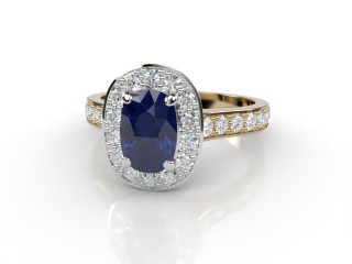 Natural Kanchanaburi Sapphire and Diamond Halo Ring. Hallmarked 18ct. Yellow Gold-05-2847-8929