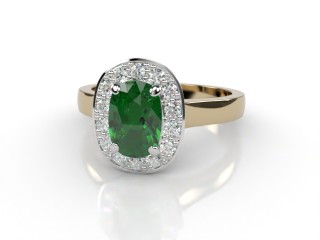 Natural Green Tourmaline and Diamond Halo Ring. Hallmarked 18ct. Yellow Gold-05-2851-8928