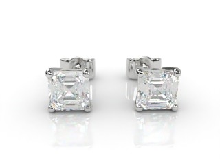 Platinum Classic 4 Claw Asscher Diamond Stud Earrings-06-0120-0011