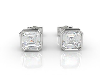Platinum Rub-Over Asscher Diamond Stud Earrings-06-0120-0012