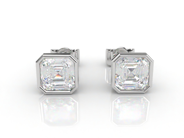 Platinum Rub-Over Asscher Diamond Stud Earrings