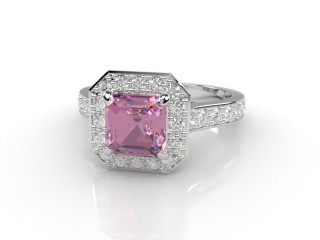 Natural Pink Sapphire and Diamond Halo Ring. Hallmarked Platinum (950)-06-0124-8933