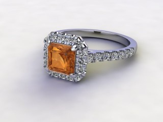 Natural Golden Citrine and Diamond Halo Ring. Hallmarked Platinum (950)-06-0133-8931