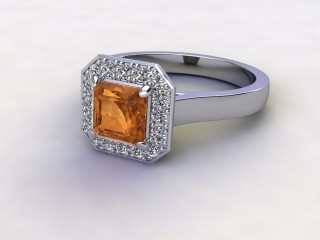 Natural Golden Citrine and Diamond Halo Ring. Hallmarked Platinum (950)-06-0133-8932