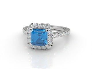 Natural Sky Blue Topaz and Diamond Halo Ring. Hallmarked Platinum (950)-06-0138-8931