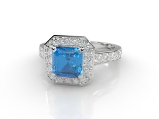 Natural Sky Blue Topaz and Diamond Halo Ring. Hallmarked Platinum (950)-06-0138-8933