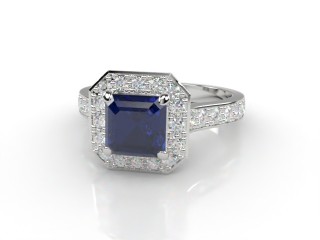 Natural Kanchanaburi Sapphire and Diamond Halo Ring. Hallmarked Platinum (950)-06-0147-8933
