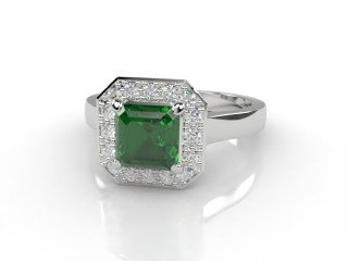 Natural Green Tourmaline and Diamond Halo Ring. Hallmarked Platinum (950)-06-0151-8932