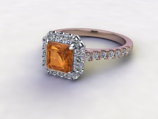 Natural Golden Citrine and Diamond Halo Ring. Hallmarked 18ct. Rose Gold-06-0433-8931