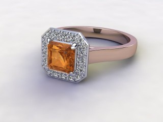 Natural Golden Citrine and Diamond Halo Ring. Hallmarked 18ct. Rose Gold-06-0433-8932
